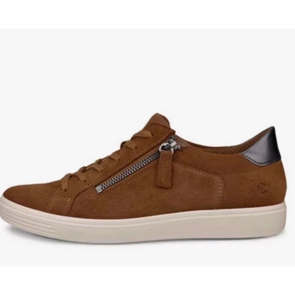 ECCO Classic Zip Sneaker Suede Cognac Brown Low Top Mens 42 EU 11-11.5 US